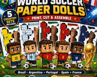 World Cup 2026 Printable Paper Dolls for Kids | Soccer Papercraft Activity |Cut and Fold Football Players | Kids Craft PDF |Instant Download