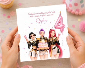 Kpop 4th Birthday Invitation Template, Huntrix Girl Pop Star Cake Party Invite, Editable Canva Template, Instant Download, Printable