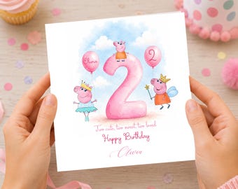 Peppa Pig Birthday Card, Personalized Peppa Pig, Any Age Card, Happy Birthday Daughter, Granddaughter, Niece, Peppa Pig 2nd Birthday