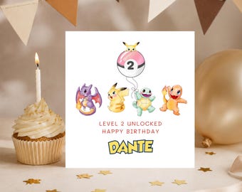 Pokemon Birthday Card, Personalized Pokemon Card, Level Up Birthday, Happy Birthday Son, Grandson, Nephew, Pikachu, Pokeball, Gamer Card
