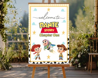Toy Story Welcome Sign, Personalised Birthday Party Sign, Editable Canva Template, Boy Birthday Decor, Buzz Woody Party Printable Sign