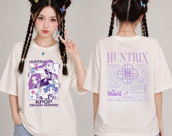Huntrix Kpop Demon Hunters T-Shirt PNG Double Side Anime Girl Shirt Design DTF DTG Sublimation, Instant Download Print Ready File