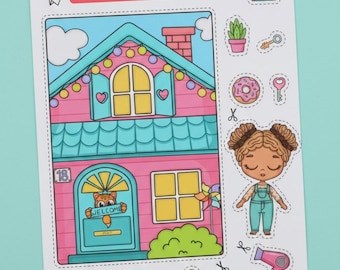 Printable Kawaii Doll House Cut Out Kit Paper Doll Girl & Accessories Pretend Play Kids Craft Activity Instant Download PDF