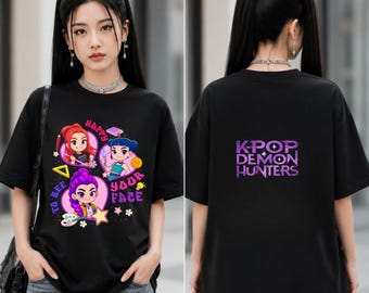Kpop Demon Hunters T-Shirt PNG Bundle Chibi Girls Happy To See Your Face Double Side Shirt Designs DTF DTG Sublimation Instant Download
