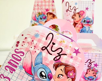 Lilo Stitch Birthday Party Kit Printable Pink Gingham Decoration Box Display Bag Girls Party Instant Download Digital