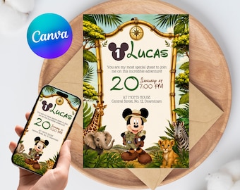 Safari Birthday Invitation | Jungle Mouse Adventure Invite | Wild One Canva Template | Instant Download