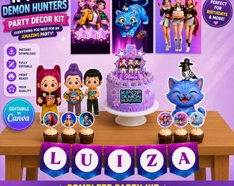 K-Pop-Dämonenjäger-Partydeko-Set, Tortenaufsatz, Banner, Cupcakes, personalisiertes Geburtstagsset