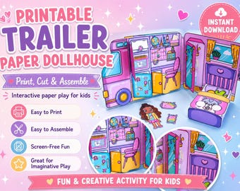 Printable Camper Van Paper Doll House Trailer Dollhouse Kit Pretend Play Girls Kids Craft Activity Instant Download PDF