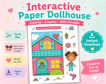 Printable Kawaii Doll House Cut Out Kit Paper Doll Girl & Accessories Pretend Play Kids Craft Activity Instant Download PDF