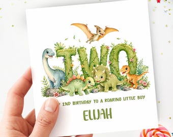 Dinosaur 2nd Birthday Invitation Template, TWO Dino Roaring Boy Party Invite, Editable Canva Template, Instant Download, Printable Invite
