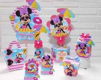 Minnie Mouse Pool Party Kit Printable | Disney Birthday Decoration Favor Box Bag Display | Girls Party Instant Download Digital