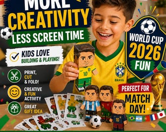 World Cup 2026 Soccer Papercraft Dolls | Printable Paper Toys for Kids | Cut and Fold Block-Style Players PDF | 5 Country Sets
