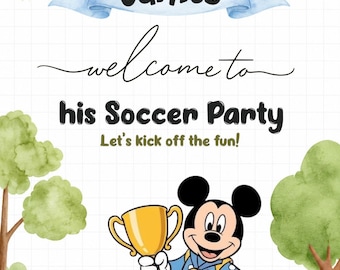 Mickey Mouse Soccer Welcome Sign Editable Boys Birthday Party Canva Template Printable Poster Instant Download