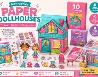 Printable Paper Doll House Kit Mermaid Paper Doll Set Pretend Play for Girls 5 Houses Bonus | Digital Download Instant