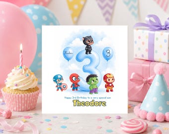 Avengers Birthday Card, Personalized Superhero Card, Any Age Card, Happy Birthday Son, Grandson, Nephew, Spiderman, Hulk, Iron Man Card
