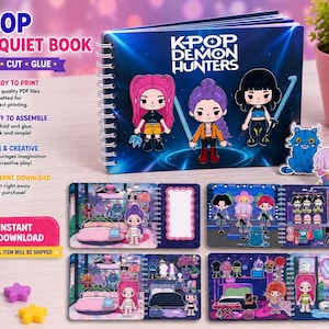 Kpop Demon Hunters Mini Quiet Book zum Ausdrucken, Huntrix Busy Book PDF, Kinder-Aktivitätsbuch als Geburtstagsgeschenk, Sofort-Download zum Ausdrucken, Ausschneiden und Aufkleben