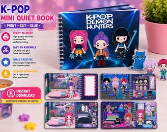 Kpop Demon Hunters Mini Quiet Book Printable, Huntrix Busy Book PDF, Kids Activity Book Birthday Gift, Instant Download Print Cut Glue
