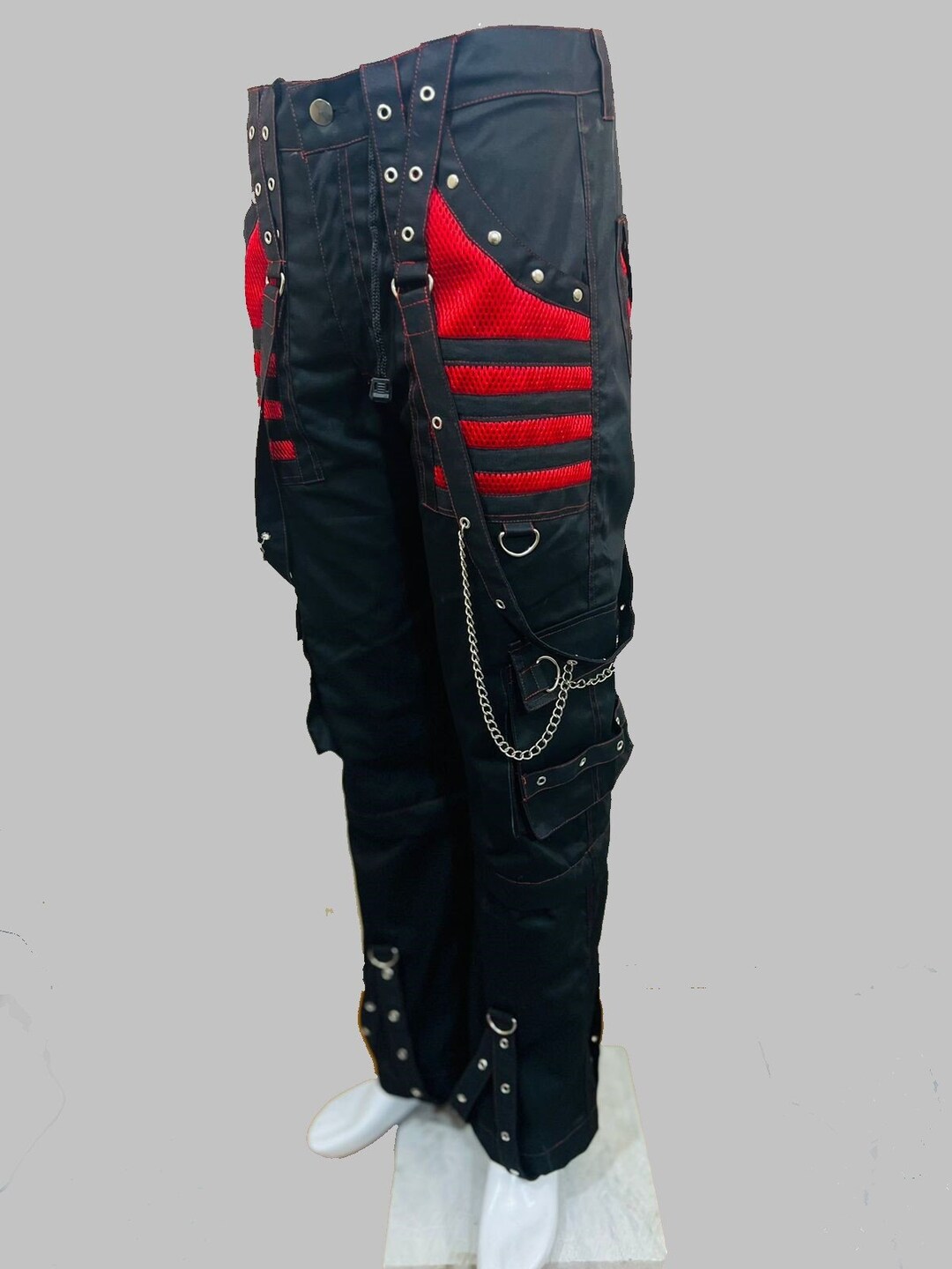 Gothic Bondage Black Skull Zip Off Pants Black Amp Red Alternative Punk Rock Emo Trouser Pant/Usa
