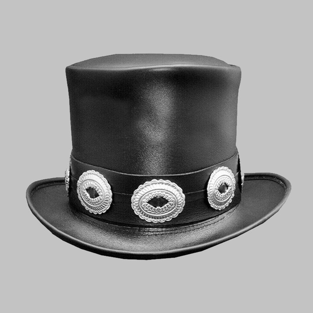 Leather Top Hat Conchos Style Leather Hat 100 Cowhide Leather Etsy