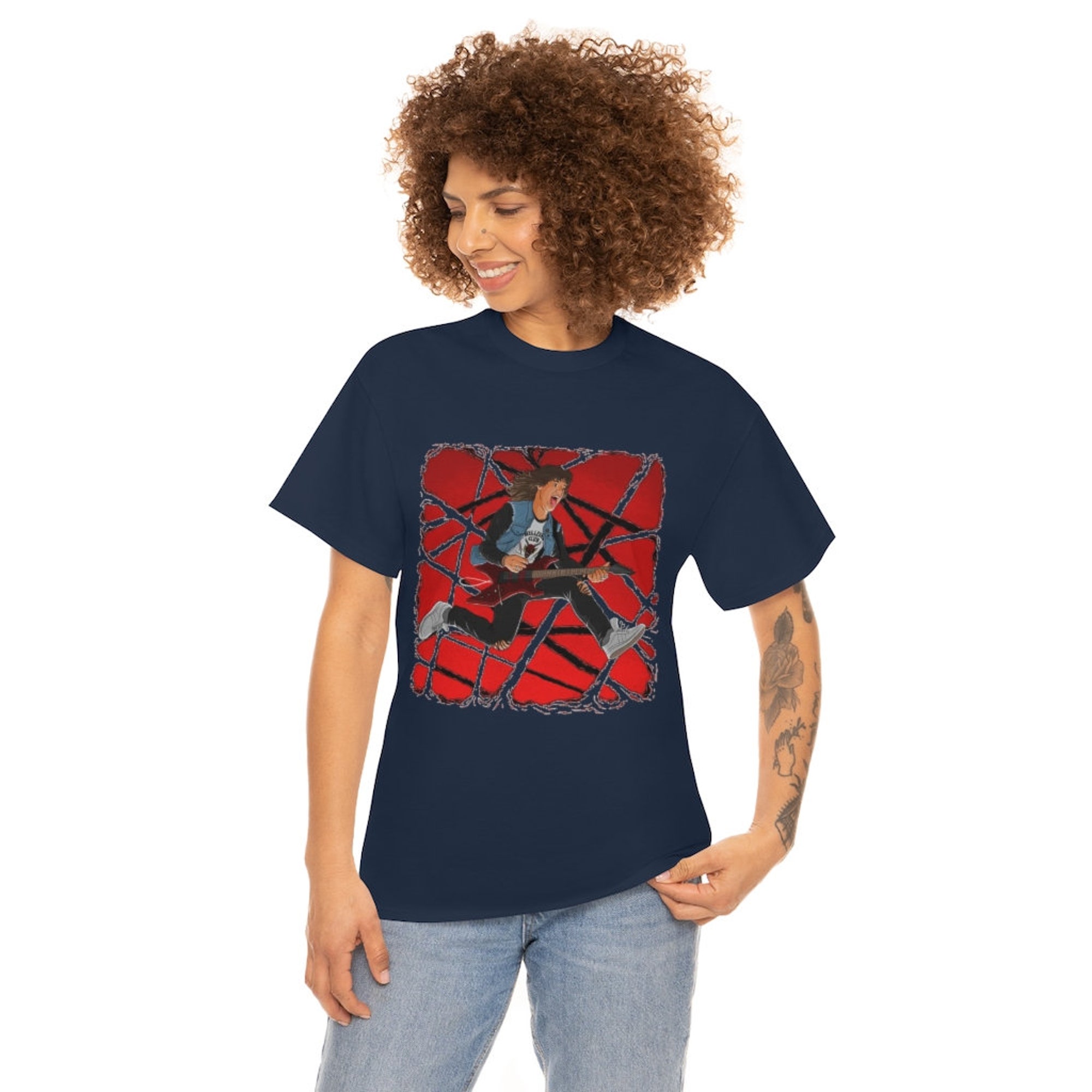 Discover Eddie playing Guitar shirt, Stranger Things Tee