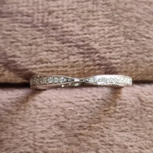 Unique Round Cut Colorless Moissanite Wedding Band, Platinum Half Eternity Diamond Engagement Ring, Infinity Twisted Womens Wedding Band