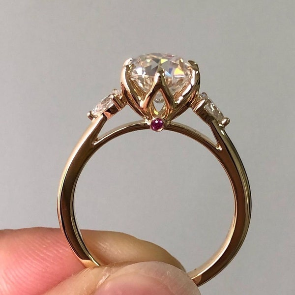 Antique Old European Cut Moissanite Ring, Art Deco Three Stone Engagement Ring, Vintage Estate Diamond Ring, Victorian Style Bridal Ring