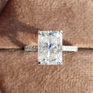 Antique Large 3.30 carat Radiant Cut Moissanite Engagement Ring with Hidden Halo & Eternity Pave Engagement Ring, 14k Gold Big Diamond Ring
