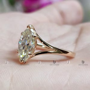 Vintage marquise geslepen moissaniet verlovingsring geel 14k massief gouden effen band Marquise gespleten schacht diamanten ring bruids 6 griffen set