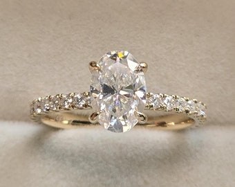 Oval Engagement Ring, 14k Solid Gold Moissanite Ring, 3/4 Eternity Promise Ring, Vintage Style Oval Cut Solitaire Diamond Ring For Women