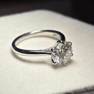 Vintage Hidden Halo Engagement Ring Cathedral Set Moissanite Ring 2 carat Round Engagement Ring 14k White Gold Plain Band Pave Bridge Ring