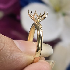 Pierścionek zaręczynowy Vintage Tulip Set, pół-oprawa pierścienia dla Twojego diamentu, 14-karatowy złoty pierścionek z koszykiem na kwiaty, pierścionek z 6 płatkami