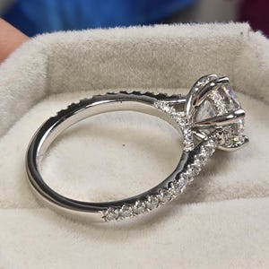 Classic 6 Prong Round Cut Hidden Halo 3 CT Moissanite Engagement Ring, Vintage Cathedral Setting Hidden Pave Bridge Ring, Customised Jewelry