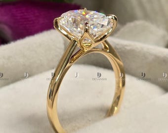 Antique Tulip Setting 3 Carat Oval Cut Moissanite Ring, Floral Basket Set Cathedral Set Engagement Ring, Oval Solitaire Gold Promise Ring