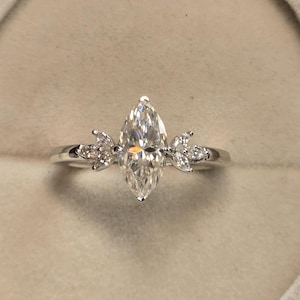 Vintage Moissanit Ring, Verlobungsring, Sterling Silber Bandring, Marquise Schliff, Versprechen Ring, Ehering für Sie