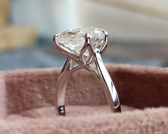 Antique Tulip Setting 1.20ct-2ct-3ct Pear Shape Moissanite Engagement Ring, Petal Prong Set Cathedral Engagement Ring, Teardrop Diamond Ring