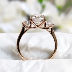 Three Stone Engagement Ring - 3 Stone Cushion Cut Moissanite Ring - Unique Diamond Wedding Bridal Ring - 14k Gold Promise Anniversary Ring