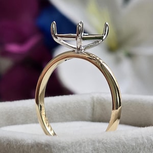 Dwukolorowy pierścionek z żółtego złota próby 14k w półoprawie do Twojego diamentu, oprawa pierścionka zaręczynowego w szlifie promienistym, niestandardowa oprawa pierścionka dla Twojego wymarzonego pierścionka