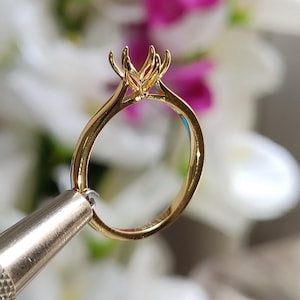 14k Yellow Gold Tulip Cathedral Setting Engagement Ring Vintage 6 Prong Set Petal Flower Engagement Ring Your Diamond Semi Mount Floral Ring