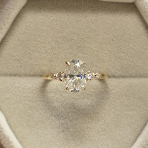 Unique Oval Cut Five Stone Engagement Ring, 14k Yellow Gold Oval Moissanite With Side Stone Wedding Ring, Promise Ring For Her, Bridal Gifts
