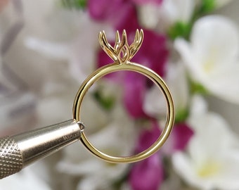 Vintage Tulip Set Engagement Ring, Semi Mount Ring Setting for Your Diamond, 14k Gold Petal Prong Set Flower Basket Setting Engagement Ring