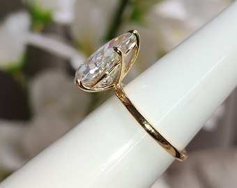 Large Moissanite Pear Shape Engagement Ring, Pear Cut Solitaire Moissanite Ring For Her, 14k Yellow Gold Big Basket Set Celebrity Style Ring