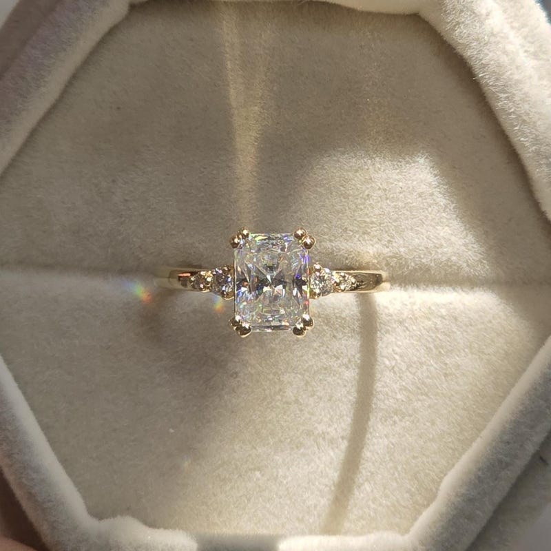 Rectangular Diamond Engagement Ring - Etsy
