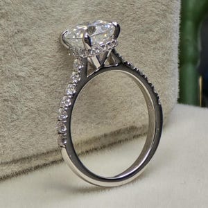 Vintage Cathedral Setting 2.00ct Cushion Cut Engagement Ring, Solid 14k Gold Hidden Halo Cushion Cut Ring, Pave Half Eternity Wedding Ring image 5