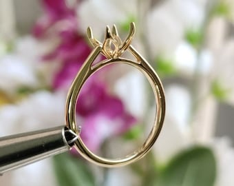 Tulip Setting Engagement Ring, Vintage Flower Cathedral Setting Engagement Ring, Semi Mount Oval Cut Ring for Women 10k Petal Prong Set Ring