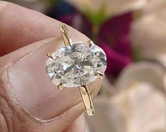 Oval Cut Moissanite Engagement Ring With Hidden Halo, Large Oval Cut Wedding Ring For Her, Big Celebrity Proposal Ring, 14k Yellow Gold Ring