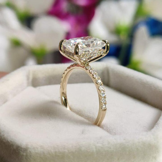 4ct Radiant Cut Moissanite Engagement Ring in Solid 10k/14k/18k