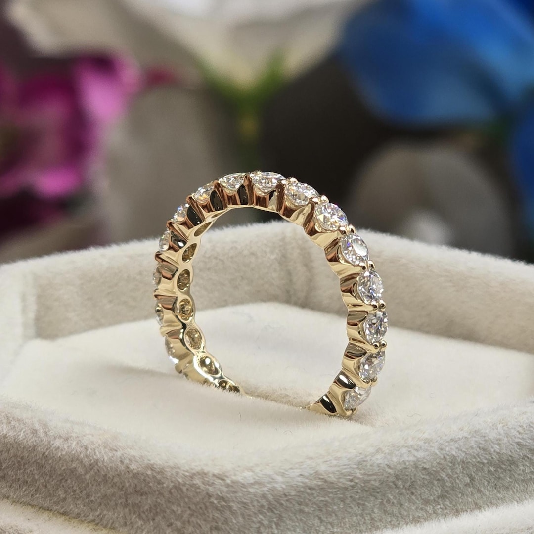 14k Yellow Gold Moissanite Wedding Band 3MM Round Cut Moissanite Full ...