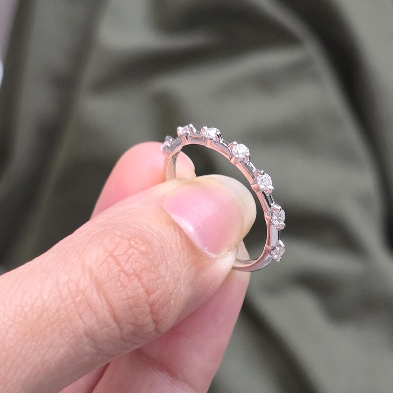 Distance Pave Moissanite Diamond Wedding Ring Band, Half Eternity ...