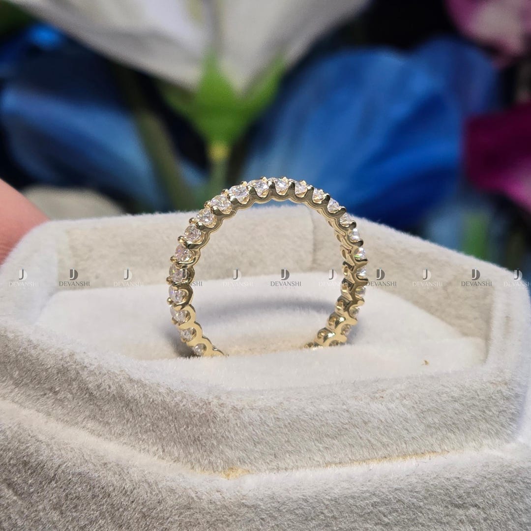 14k Yellow Gold Oval Moissanite Wedding Band, Full Eternity Stackable ...