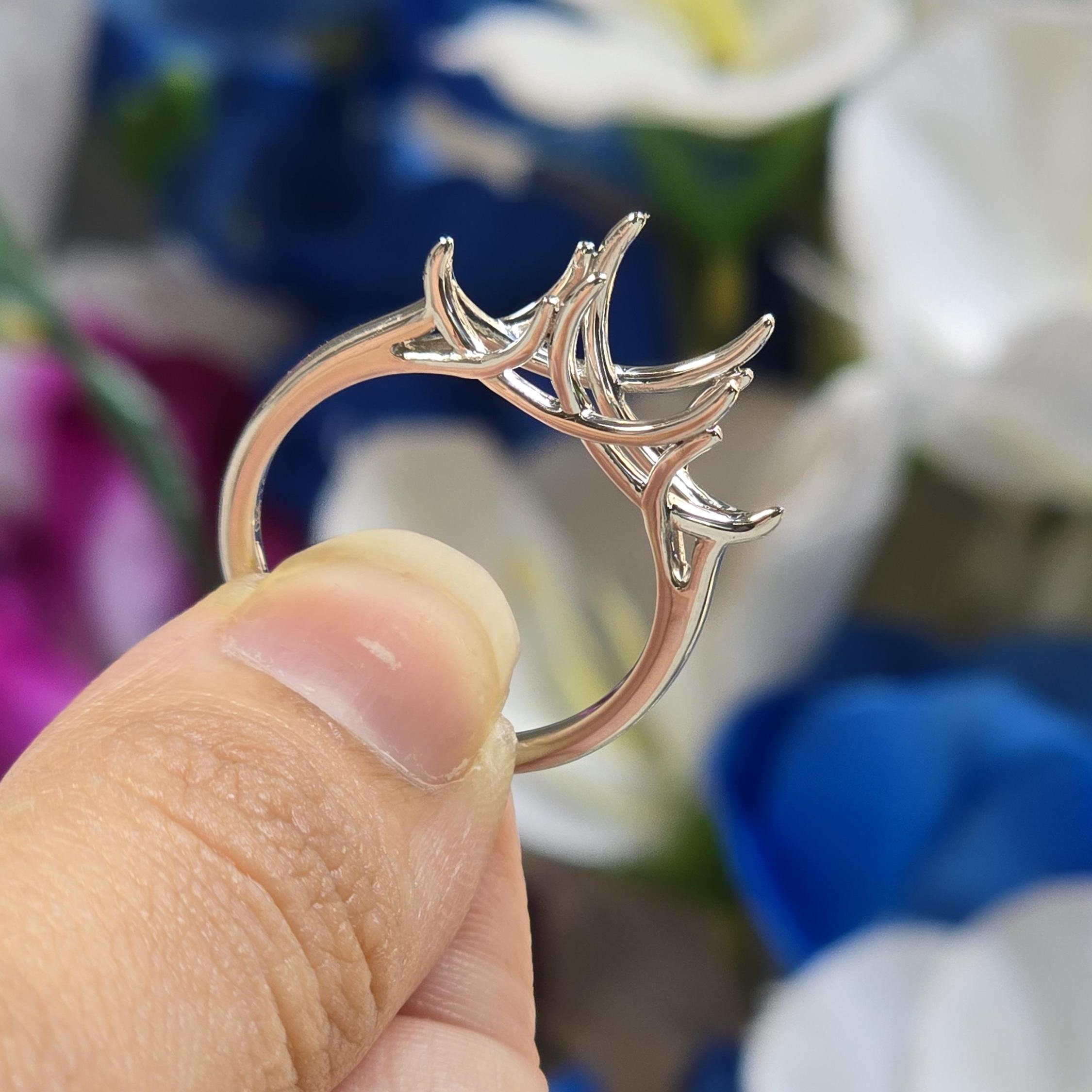 Three Stone Custom Ring Setting, Unique Semi Mount Setting Engagement Ring, Trellis Prong Set Wedding Ring Setting in 925 Sterling Silver